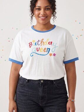 NWOT | Birthday Queen Colorful Font Short Sleeve Ringer Graphic Tee - XL